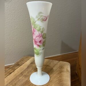 Opaline Soliflore Vase Signed M. RUST – Hand-Painted Rose Decoration – Vintage